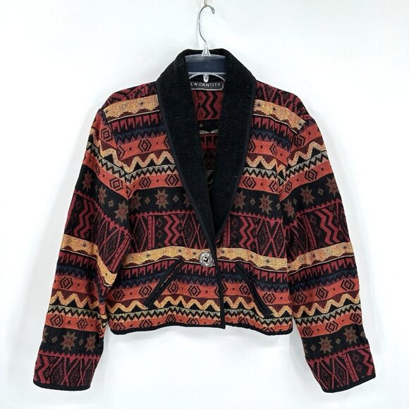 vintage SOUTHWESTERN AZTEC jacket blazer cotton western silver buckle colorful L - Picture 2 of 9